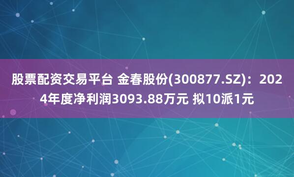 股票配资交易平台 金春股份(300877.SZ)：2024年度净利润3093.88万元 拟10派1元