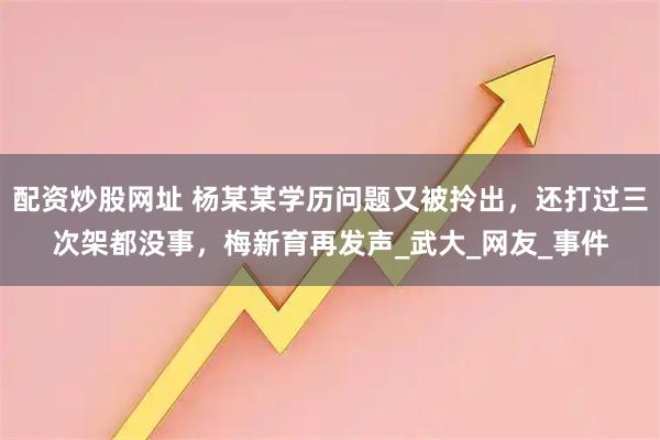 配资炒股网址 杨某某学历问题又被拎出，还打过三次架都没事，梅新育再发声_武大_网友_事件
